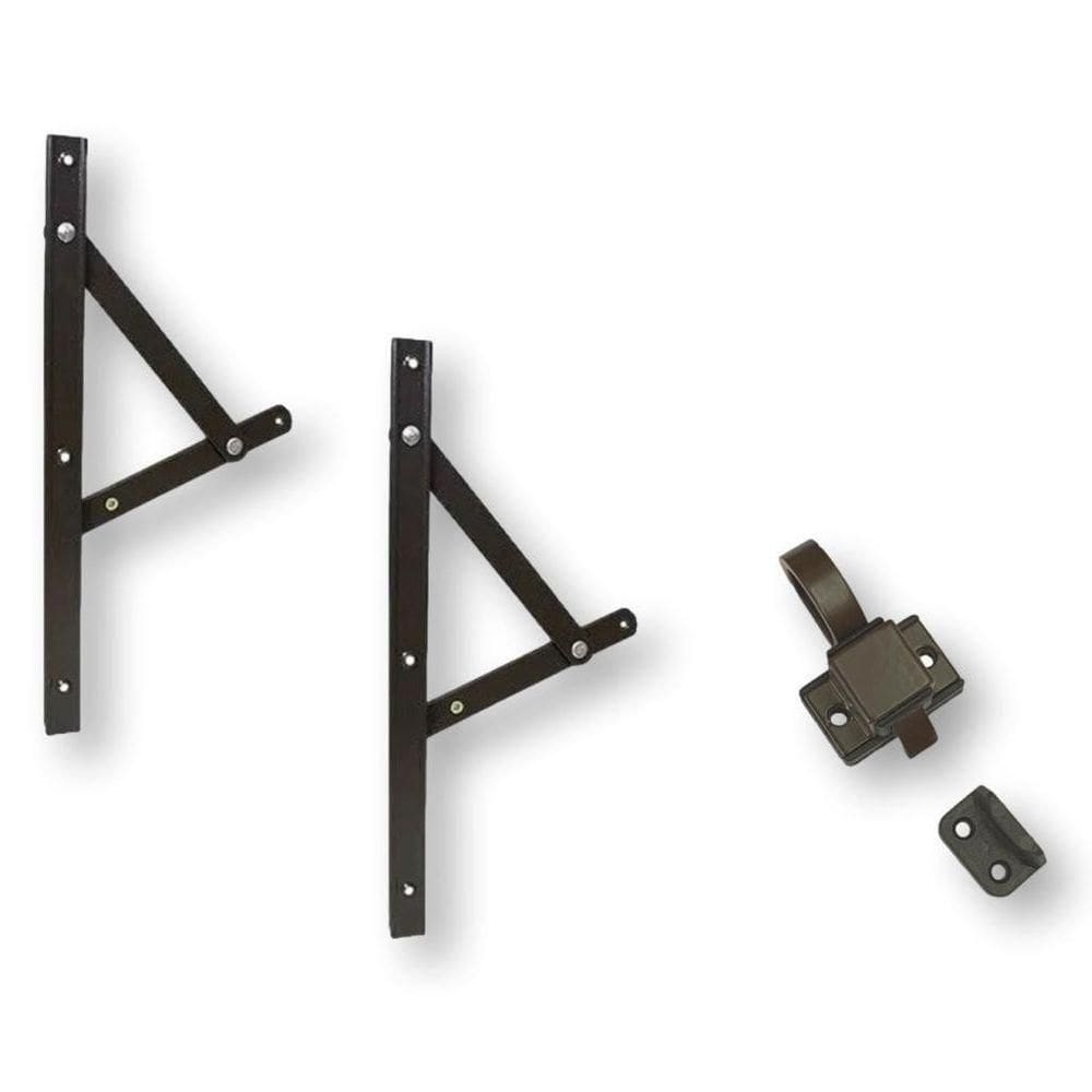 Kit Braço Janela Maxim-ar 40cm + Fecho Gatilho Marrom