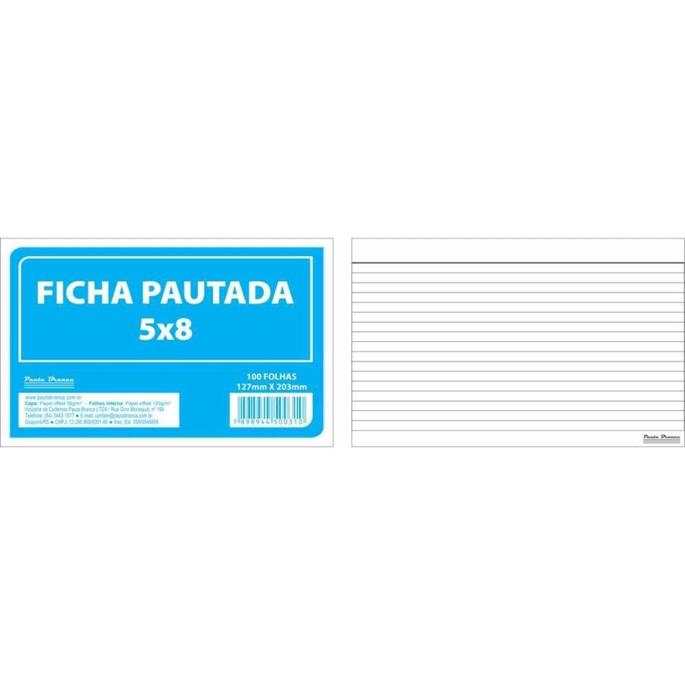 Ficha Pautada 5X8 20,3X12,7Cm 100Fls -  Pct