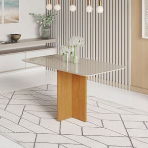 Mesa de Madeira Madrid 120 Cm com Vidro Cinamomo/Off White - Pnr Móveis