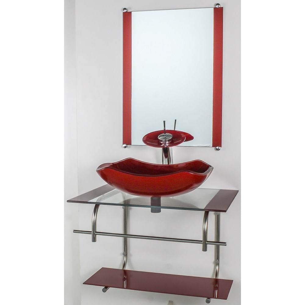 Gabinete De Vidro Banheiro Inox 60Cm Cuba Abaulada Vermelho