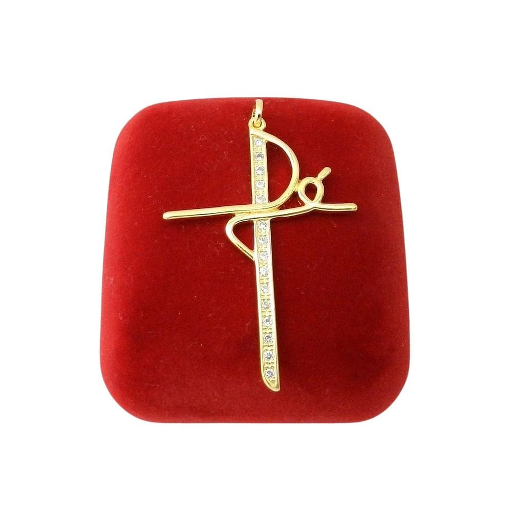 Pingente Cruz 45Mm Cravejada Zircônia Folheado Ouro Pi228
