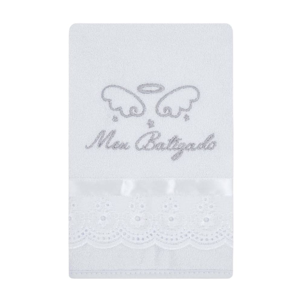 Toalha Batizado Bordado Branco 25cm x 40cm - Hug
