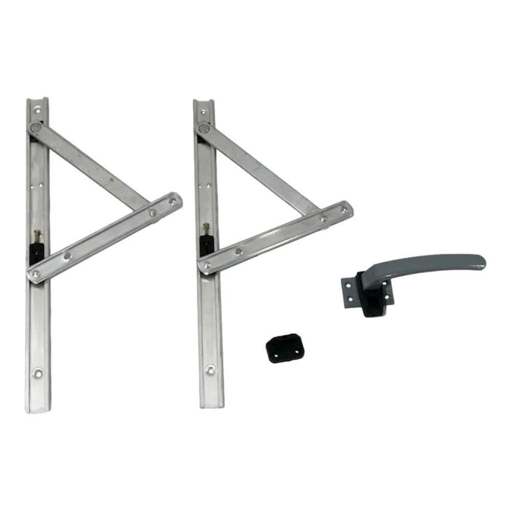 Kit Braço Janela Maxim-ar 30cm + Fecho Alavanca Natural