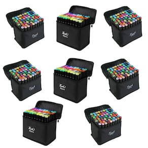Estojo Caneta Permanente 60 Cores Kit 8 Unidades Canetinha Ponta Dupla Bolsa com Alça Marcador Desenho Pintura Arte Moda