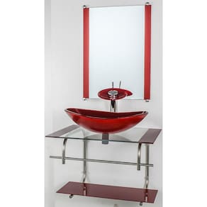 Gabinete De Vidro Para Banheiro Inox 60Cm Cuba Oval Vermelho
