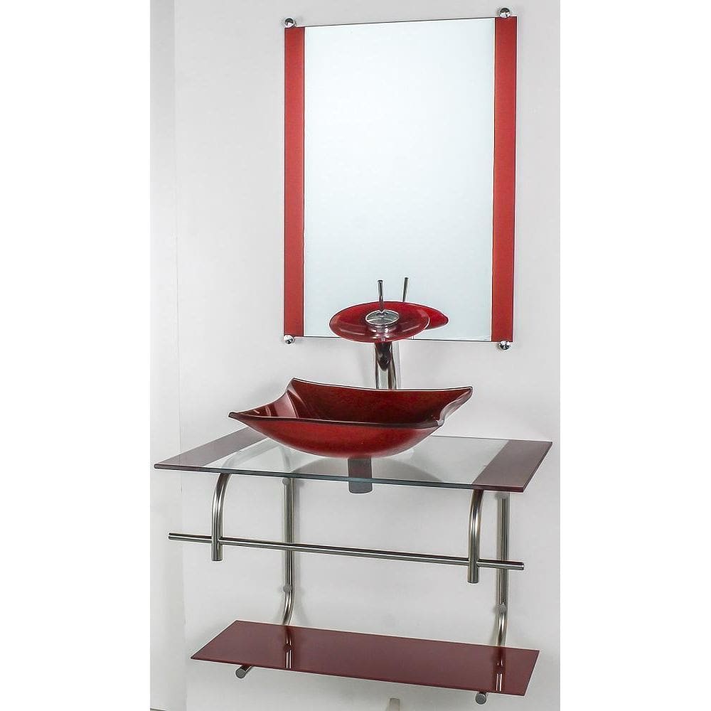 Gabinete Vidro Banheiro Inox 60Cm Cuba Retangular Vermelho