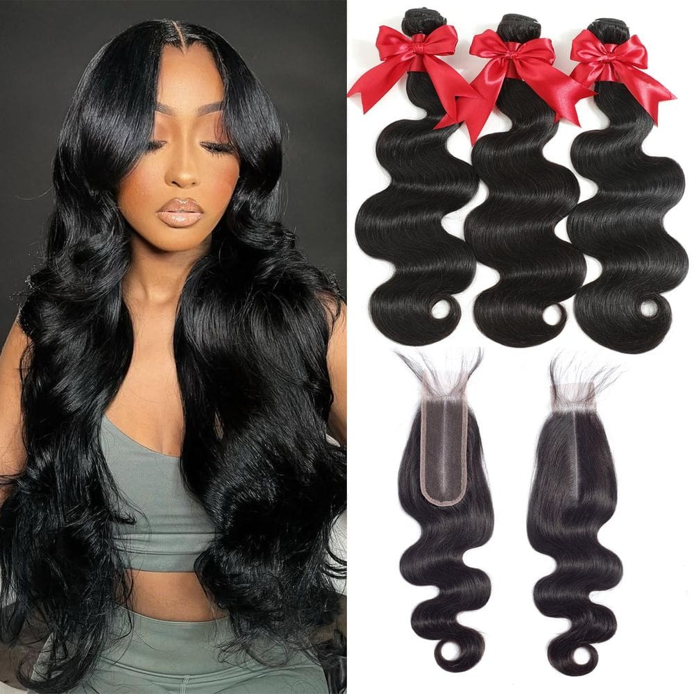 Pacotes de cabelo e fecho YIBUSI 12A Brazilian Body Wave 70-75cm