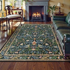 Tapete Area Morebes Lavável Boho Floral 150x210cm Azul Marinho