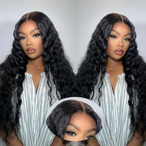 Peruca DULOVE Wear and Go sem cola para cabelo humano Deep Wave 30"