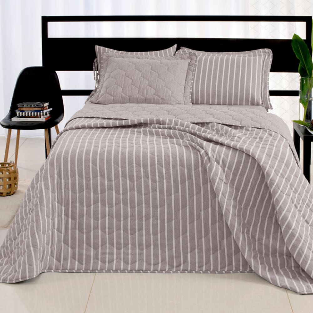 Kit Cobreleito King Chambrê 03 Peças Dupla Face Lavive - Cinza