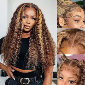 Peruca Leximi 13x4 Deep Wave Lace Front Cabelo humano 45 cm 180 Densidade