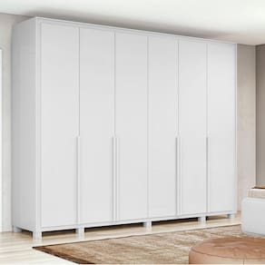 Guarda Roupa Casal Ambiente Imperatore 6 Portas Branco Brilho com Kit Sapateira e Pés - Lopas