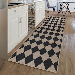 Tapete Runner Rugalia Easy Jute Checkered 2,6x8 preto moderno