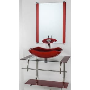 Gabinete De Vidro Banheiro Inox 70Cm Cuba Abaulada Vermelho