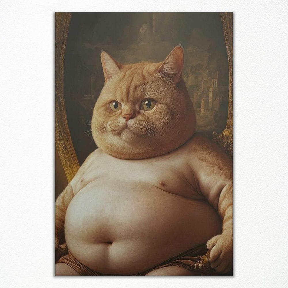 Arte de parede Nanxiwofee Vintage Funny Fat Cat 40x60cm sem moldura