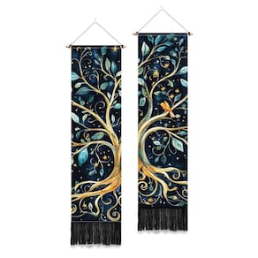 Tapeçaria de parede PLIGREAT Tree of Life com borlas de 130 x 33 cm, pacote com 2