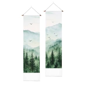 Tapeçaria de parede PLIGREAT Mountain Forest 130x33cm, pacote com 2