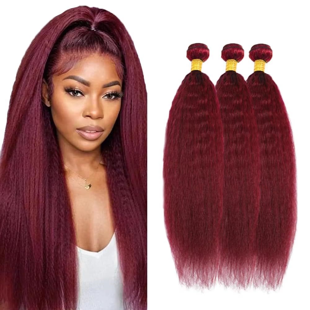 Pacotes de cabelo Vinmdonm 99J Burgundy Yaki Straight 30-40cm