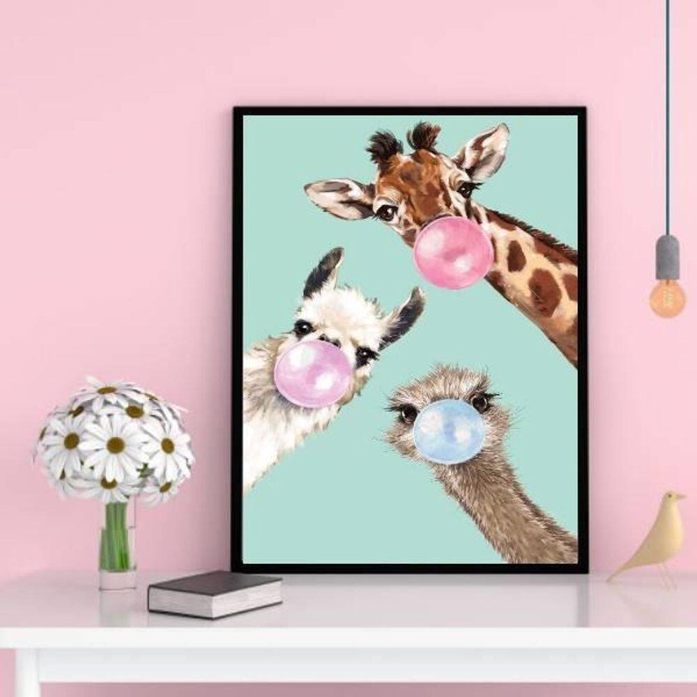Quadro Decorativo Bubble Gum Animals 45X34Cm - Madeira Preta