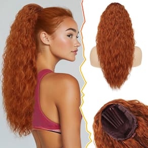 Extensão de rabo de cavalo BARSDAR Curly Wavy Copper Red Synthetic