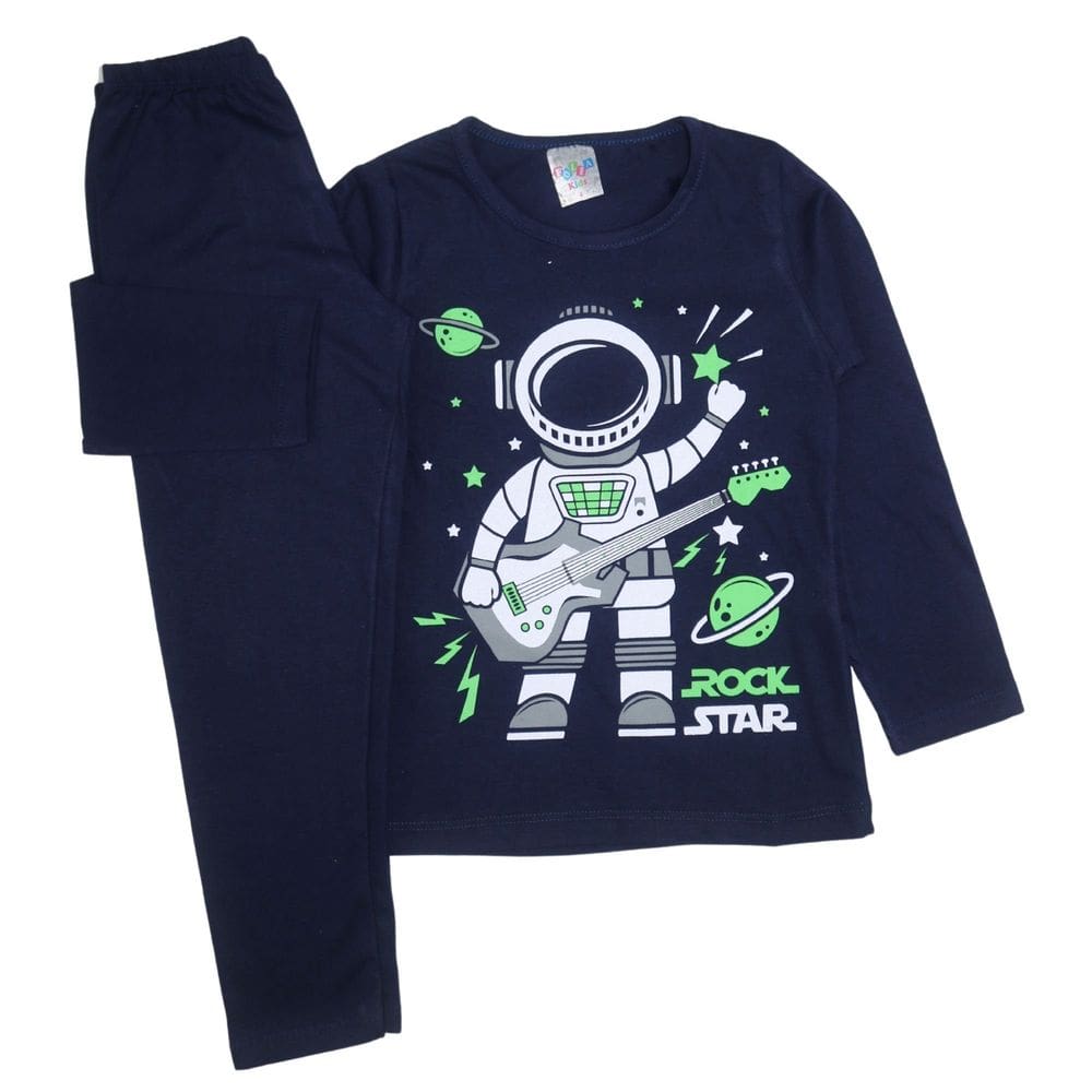 Conjunto Pijama Infantil Masculino Meia Malha Estampa Longo