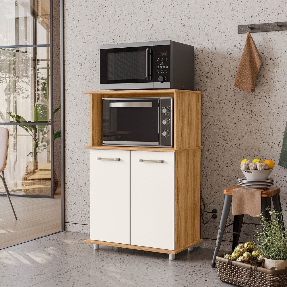 Balcão para Micro-ondas e Forno Isis Freijó Off White Nicioli