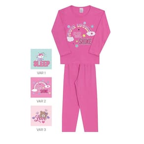 Conjunto Pijama Infantil Feminino Meia Malha Estampado Longo