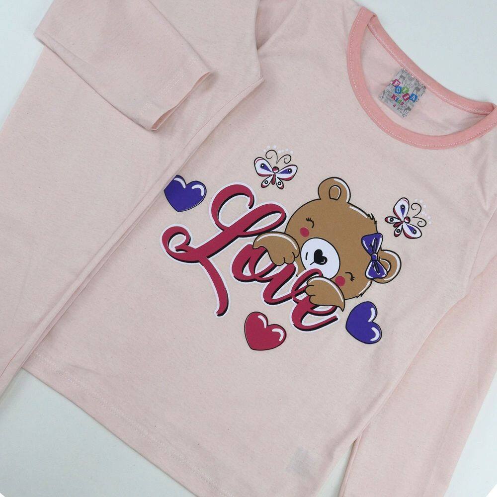 Conjunto Pijama Infantil Feminino Meia Malha Estampado Longo