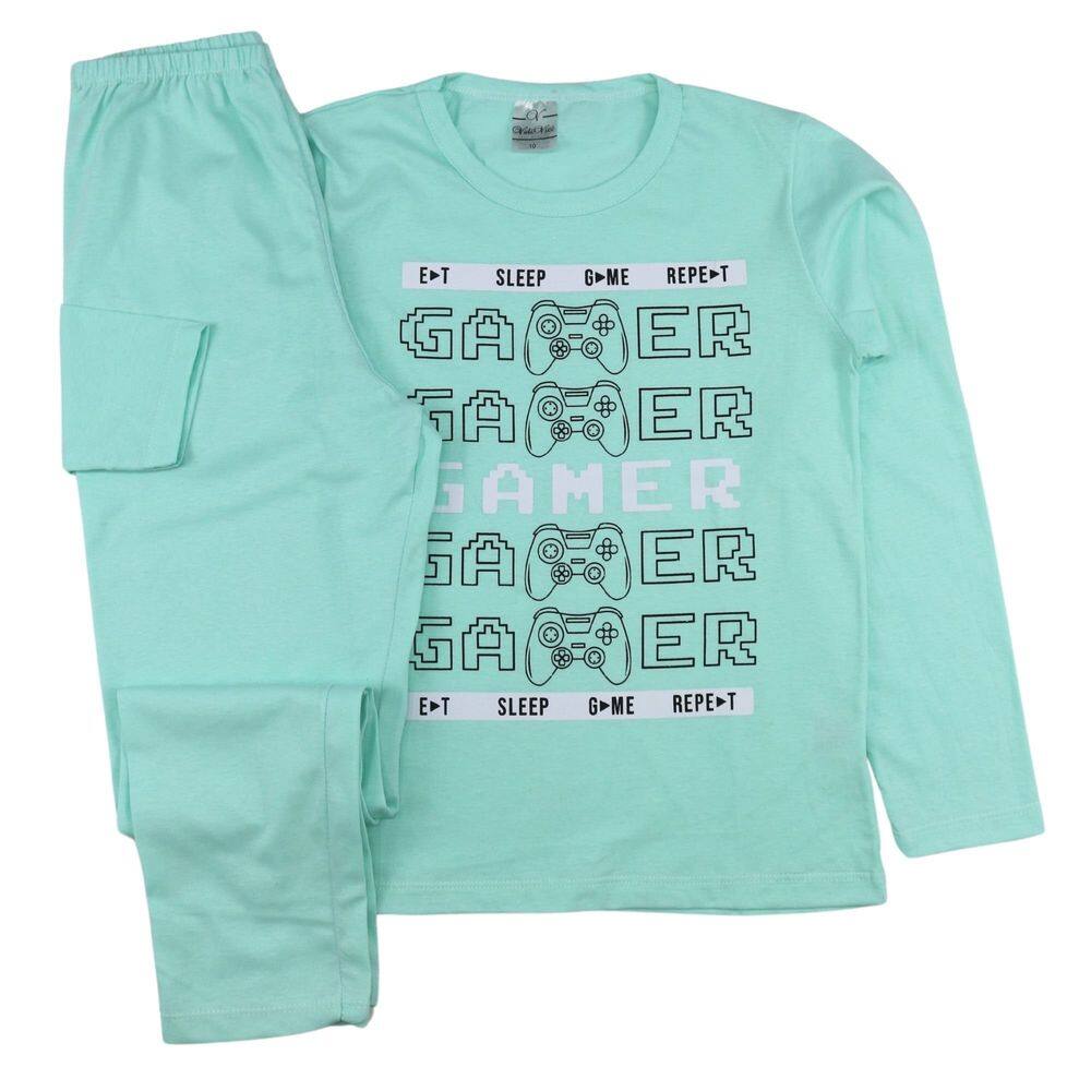Conjunto Pijama Masculino Meia Malha Estampado Longo Juvenil