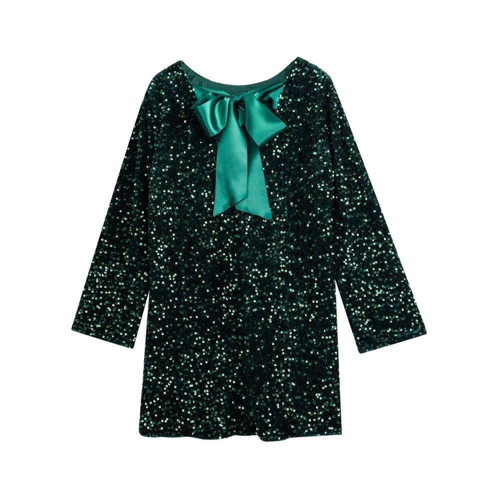 Minivestido de lantejoulas HOCANDY verde de manga comprida sem encosto para mulheres