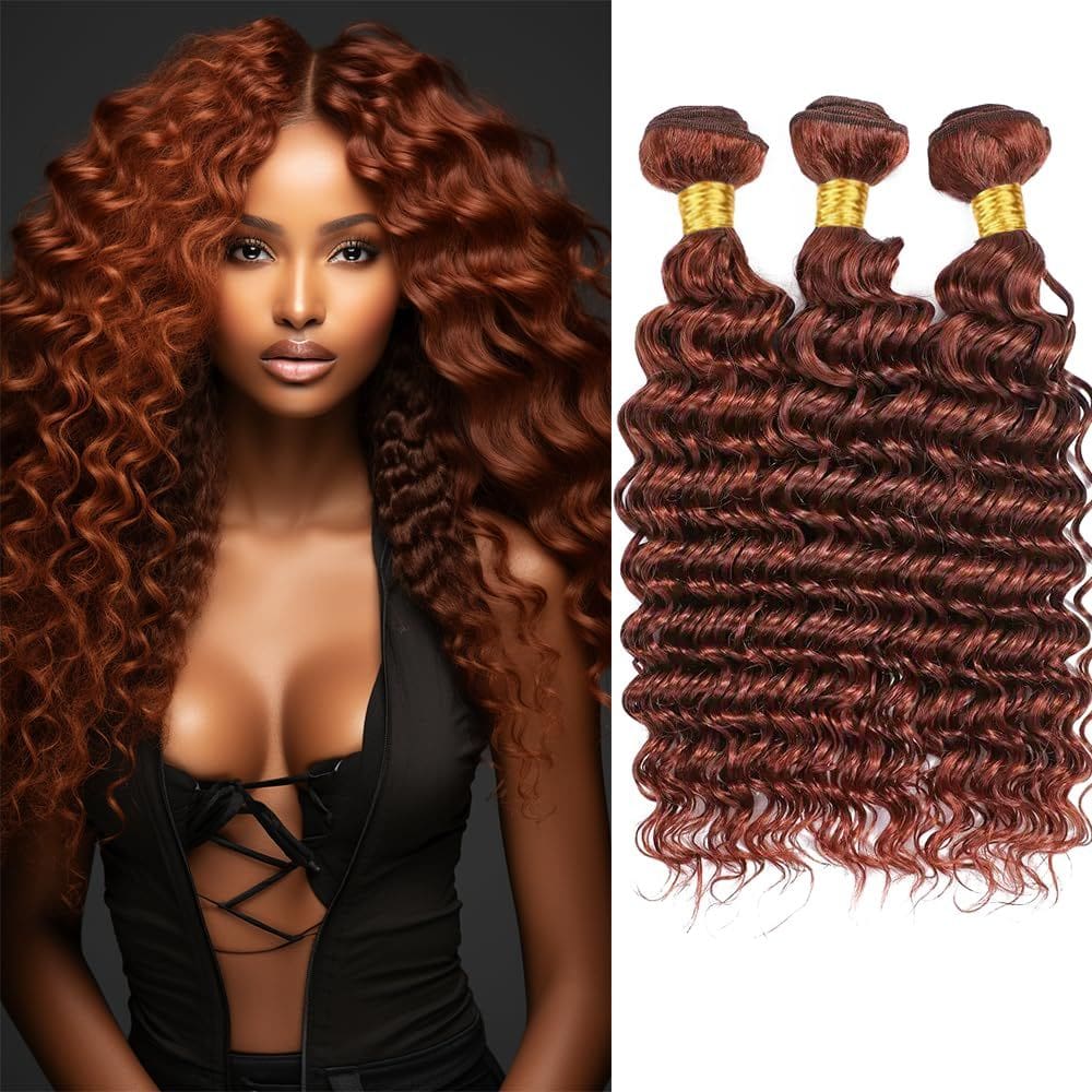 Pacotes de cabelo Yuksoocosh Color 33 Auburn Deep Wave 20-24in