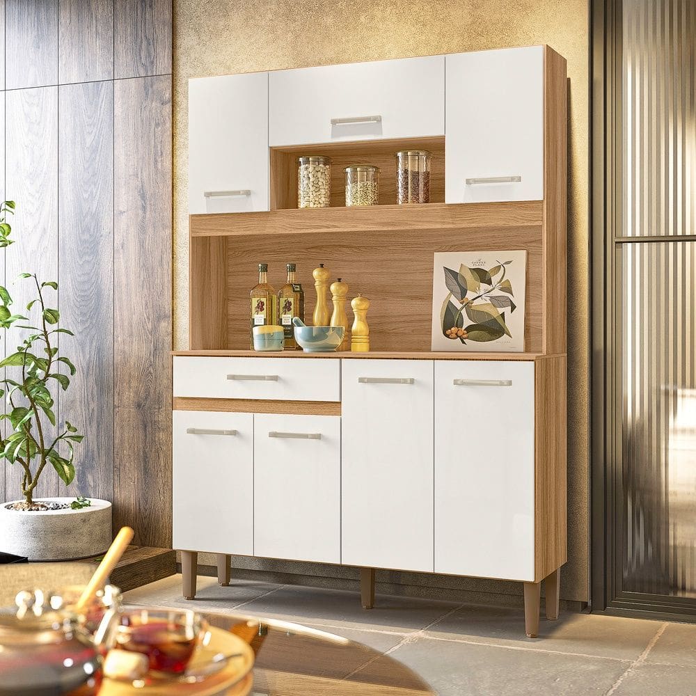 Cozinha Compacta Magazin 120cm Freijó Off White Nicioli