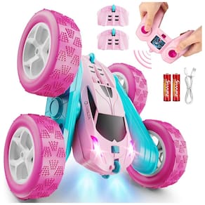 Carro de Controle Remoto Rosa para Meninas, Carro de Acrobacias RC de 2,4 GHz com Rotação de 360 Graus e Faróis, Brinquedo para