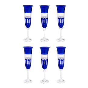 Cj 6 Taças de Cristal P/Champagne Cobalt Kleopatra 175ml Bohemia