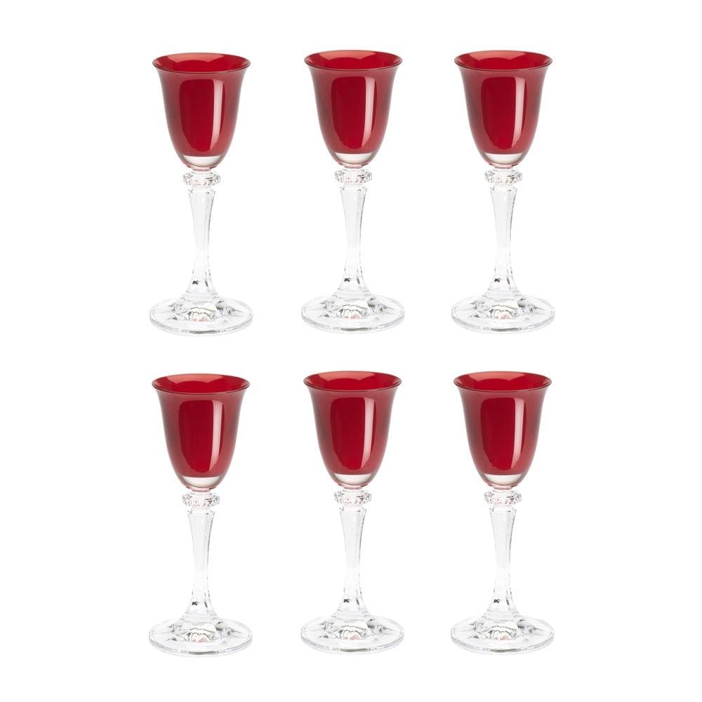 Cj 6 Taças de Cristal P/Licor Vermelho Kleopatra 50ml Bohemia