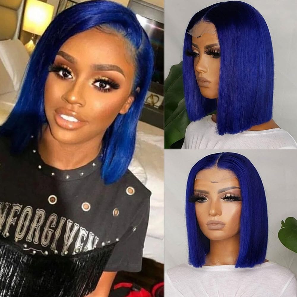 Peruca Benafee Royal Blue Bob 13x4 HD Lace Frontal 180% Densidade