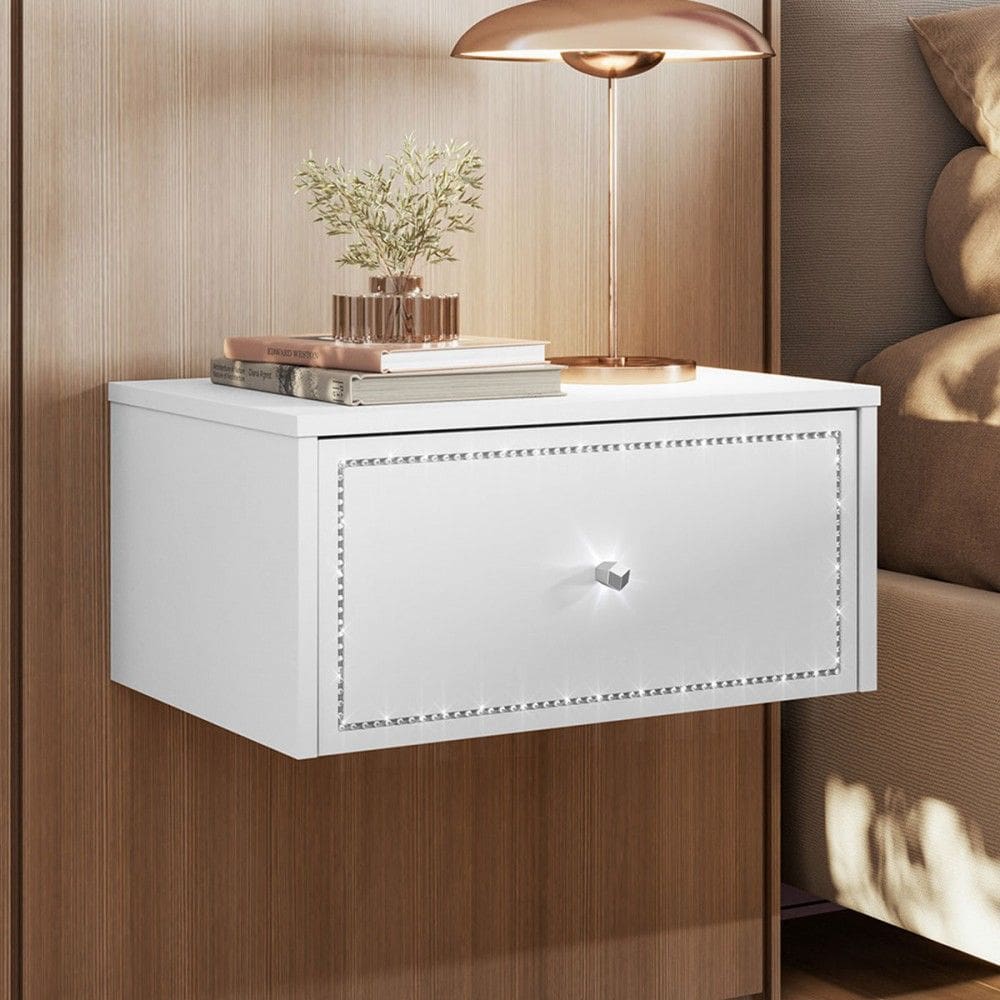 Mesa de Cabeceira Suspensa Strass 2 Gavetas Branco - Olivar Móveis