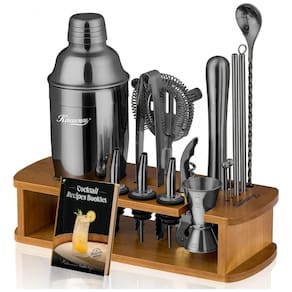 Kit Bn Profissional 17 Peças em Aço Inoxidável com Suporte de Madeira, KITESSENSU Black, Cinza