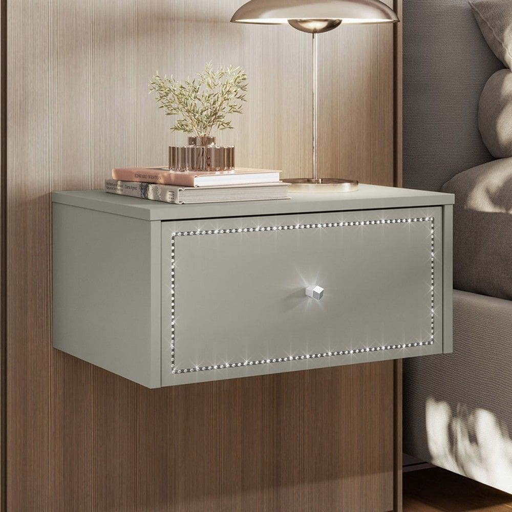 Mesa de Cabeceira Suspensa Strass 2 Gavetas Off White - Olivar Móveis