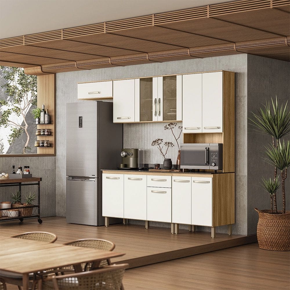 Cozinha Compacta com Balcão Fit Freijó Off White Nicioli