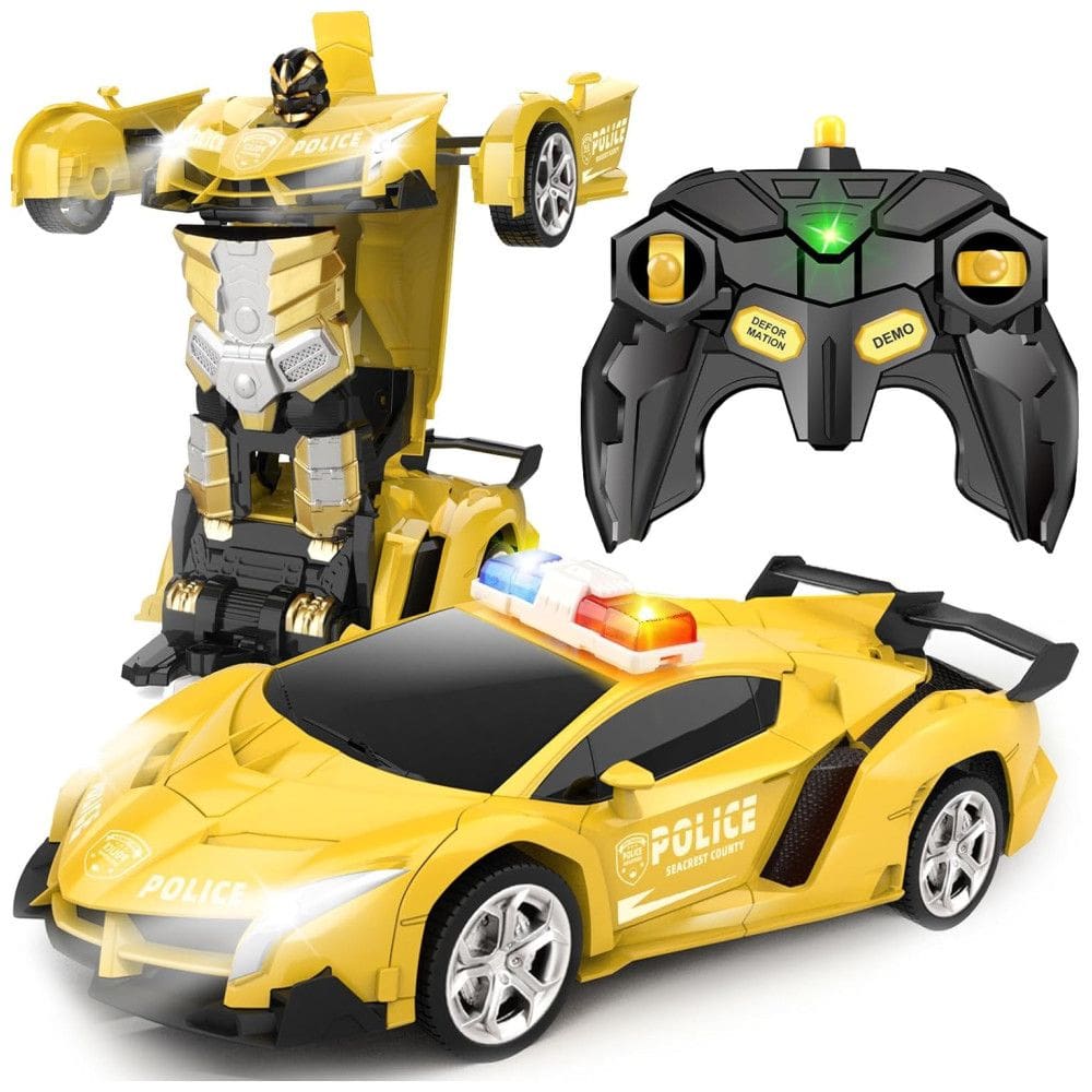 Carrinho de Controle Remoto Britik, Drift de 360°, Transformação, Escala 1:18, Presente para Crianças de 4 a 6 Anos, Carro de Polícia