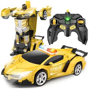 Carrinho de Controle Remoto Britik, Drift de 360°, Transformação, Escala 1:18, Presente para Crianças de 4 a 6 Anos, Carro de Polícia