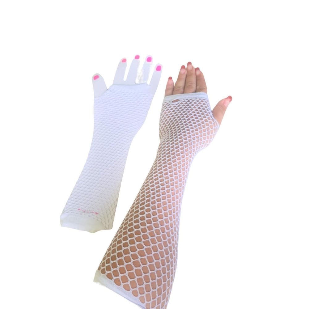 Kit 2 Luvas Arrastão Longa Carnaval Colorida Branca   Par