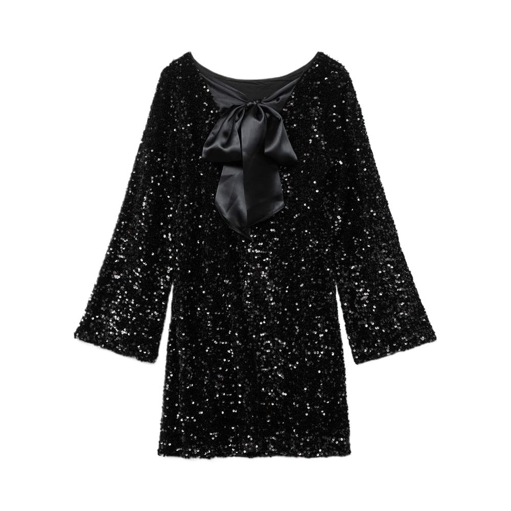 Minivestido HOCANDY Sparkly Sparkly Sequin, manga comprida, sem encosto, preto