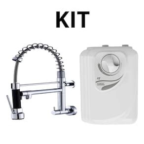 Kit Torneira Monocomando de Parede Cromada Cozinha + Aquecedor Cardal 4T 6400W 220V