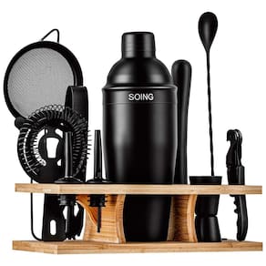 Kit Bn Profissional 11 Peças em Aço Inoxidável com Suporte de Madeira, SOING, Preto