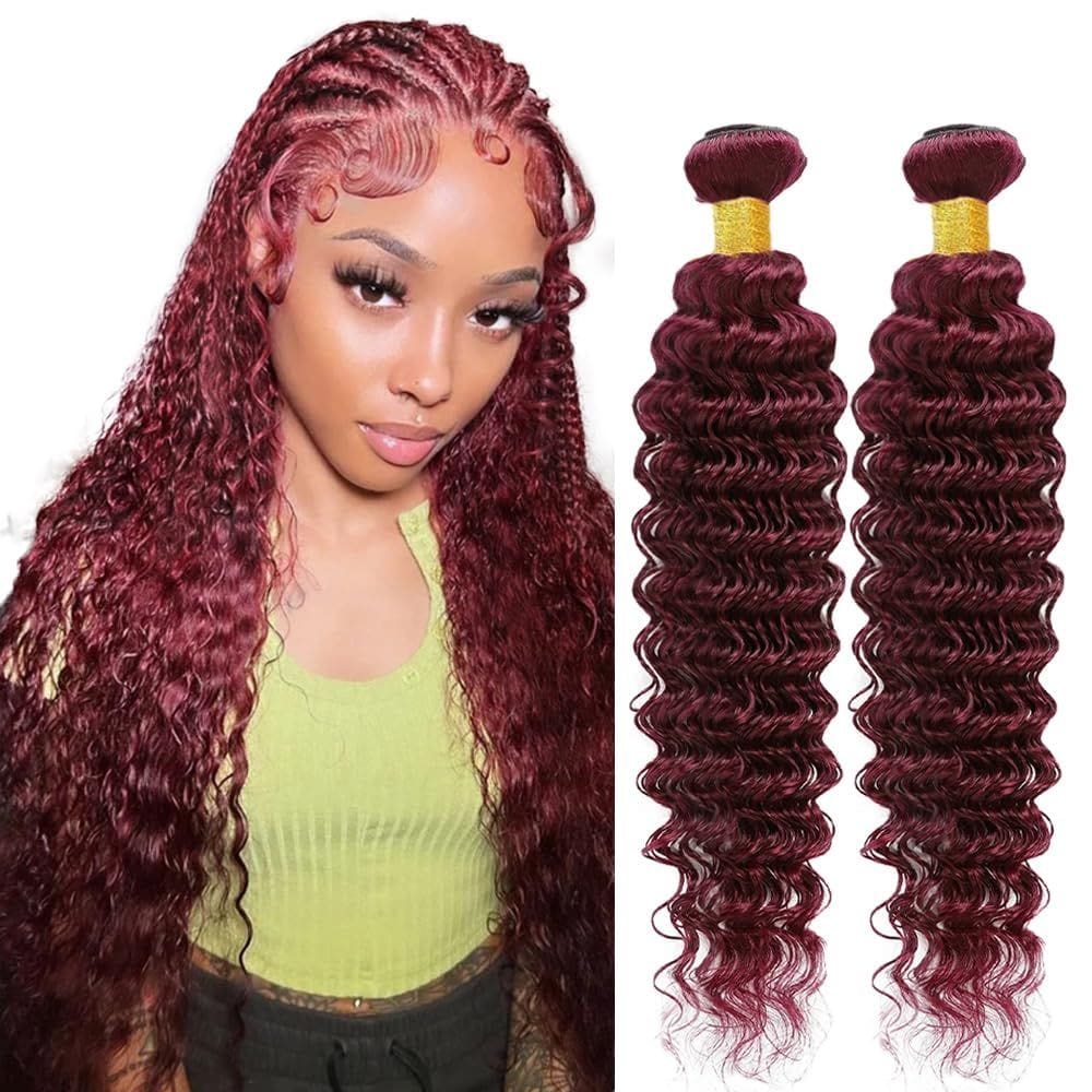 Pacotes de cabelo HRCeyocr 99J Burgundy Deep Wave 50-55cm 2x 100g