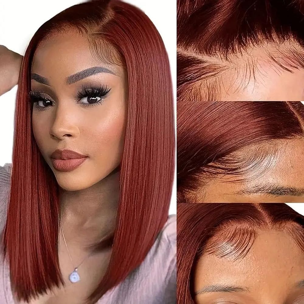 Peruca Shesbeauty, marrom avermelhado, Bob curto, 35 cm, cabelo humano