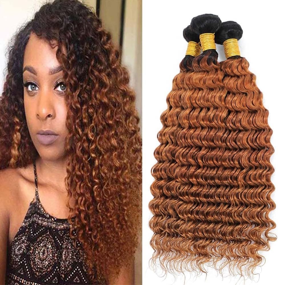 Pacotes de cabelo Leruikair Deep Wave 10 12 14 polegadas marrom T1B/30
