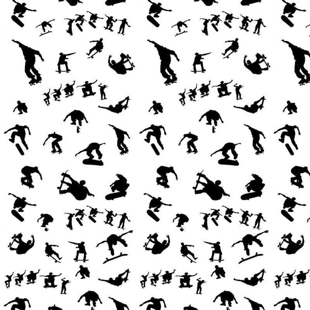 Papel Parede Adesivo Branco E Desenho Skate Preto Decorativo